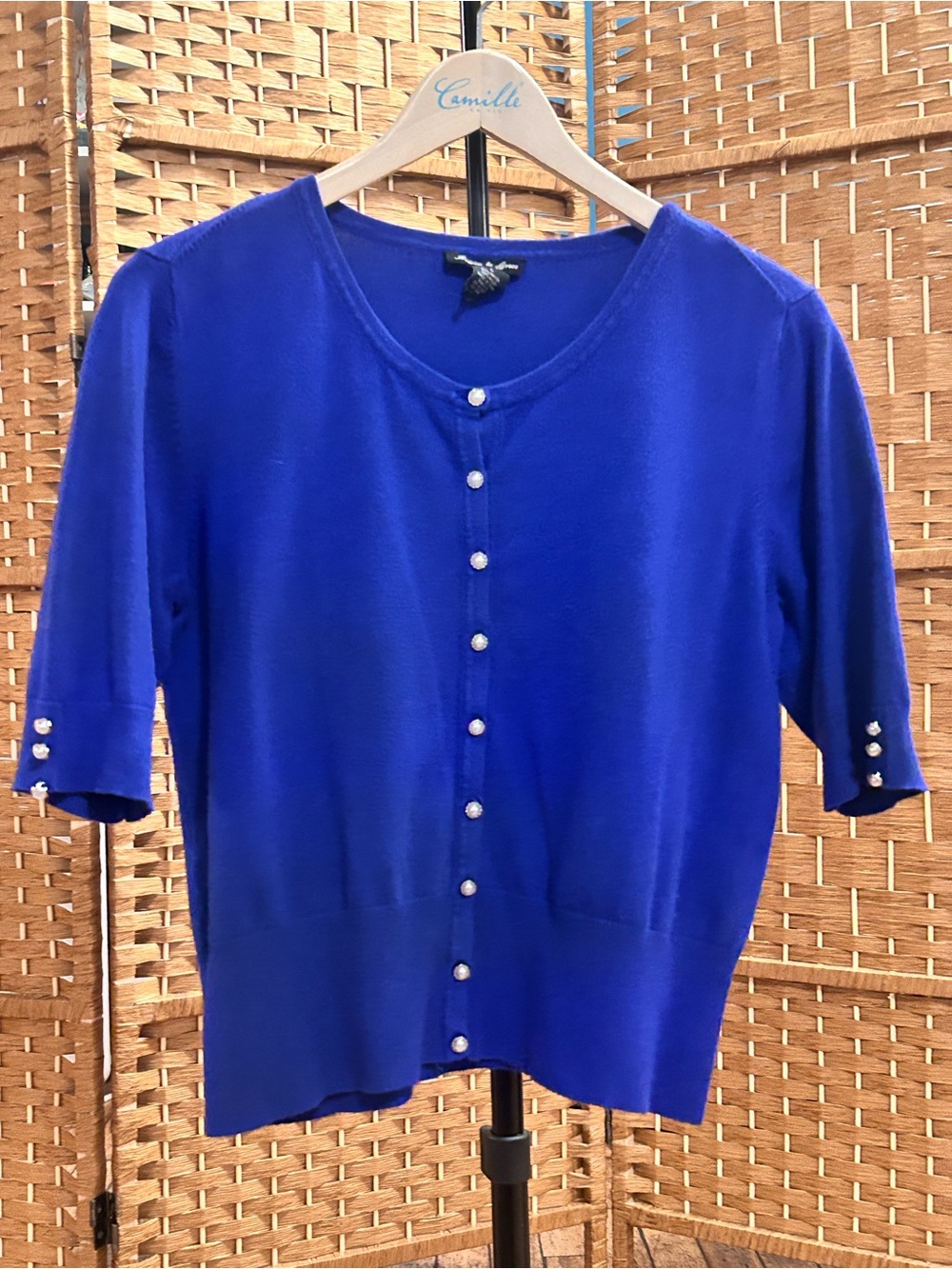 Audrey & Grace Royal Blue Pearl-Button Knit Top